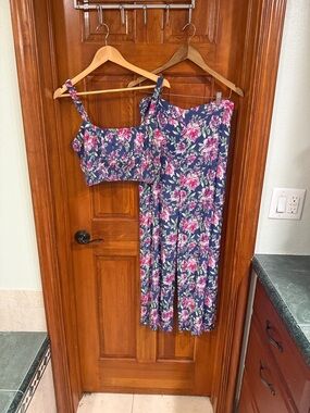 Floral Navy wide Leg Pant set Women's